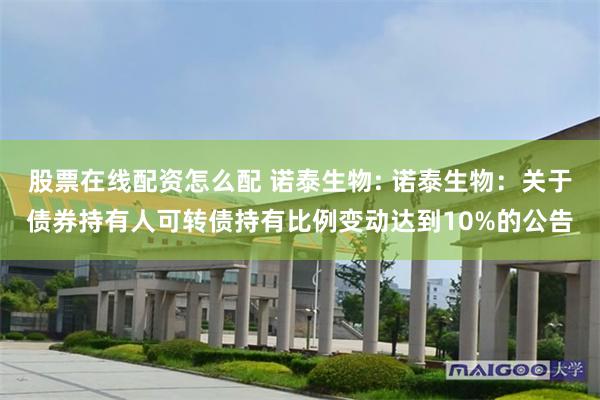 股票在线配资怎么配 诺泰生物: 诺泰生物:关于债券持有人可转债持有比例变动达到10%的公告